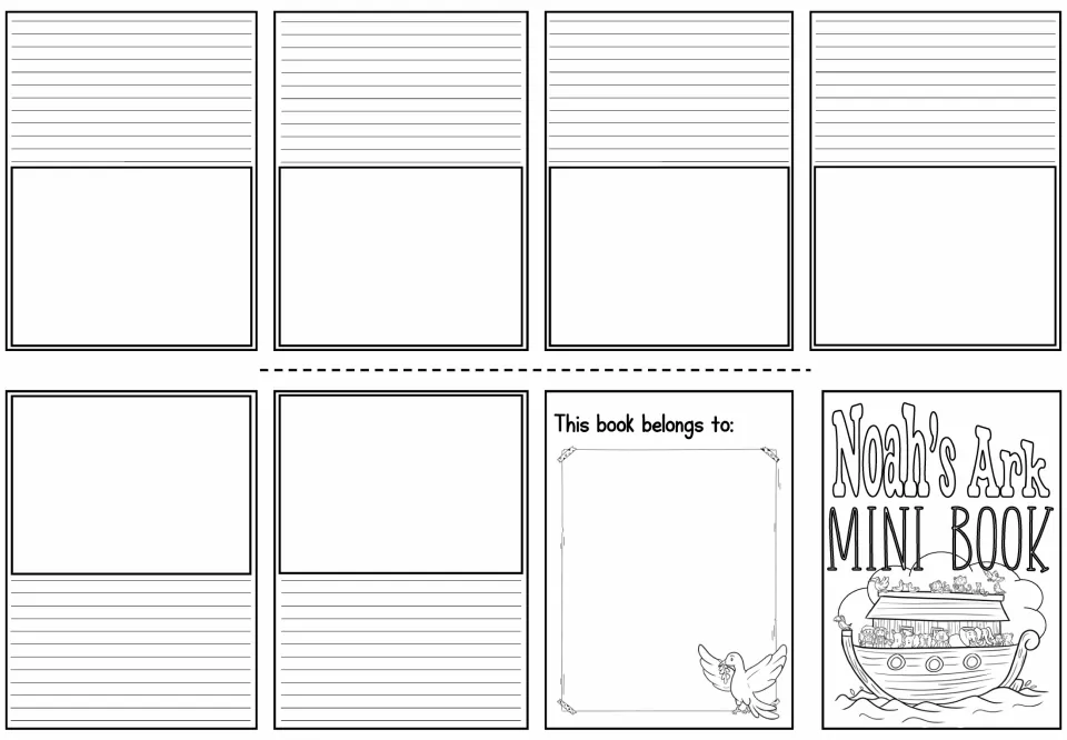 Blank retell booklet: six pages with space to draw a scene and write about it, plus a cover to color and a name page