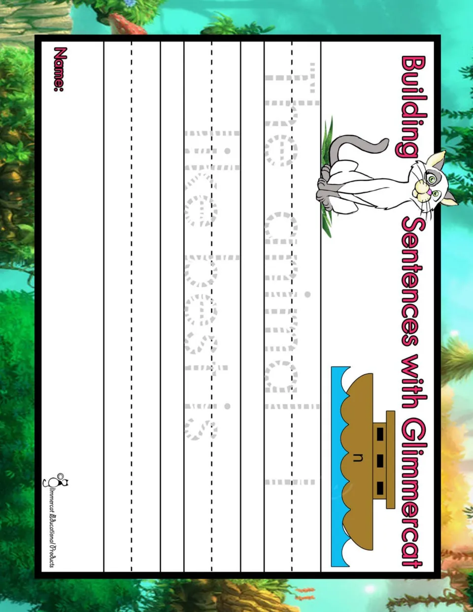 Color sentence-building activity with the tracing prompt 'The animal I like best is' for students to complete