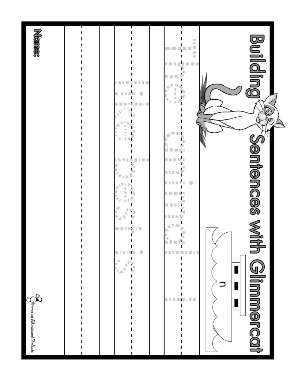 Black-and-white sentence practice with the tracing prompt 'The animal I like best is' and space to finish it