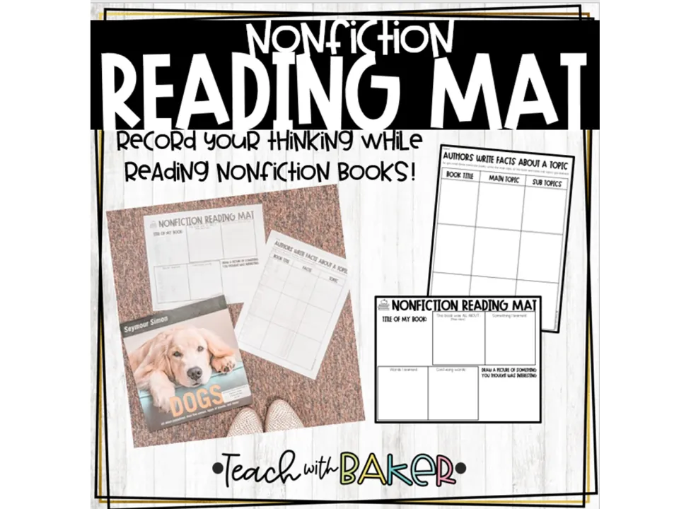 Cover of the nonfiction reading resource showing sample organizers for recording thoughts about books