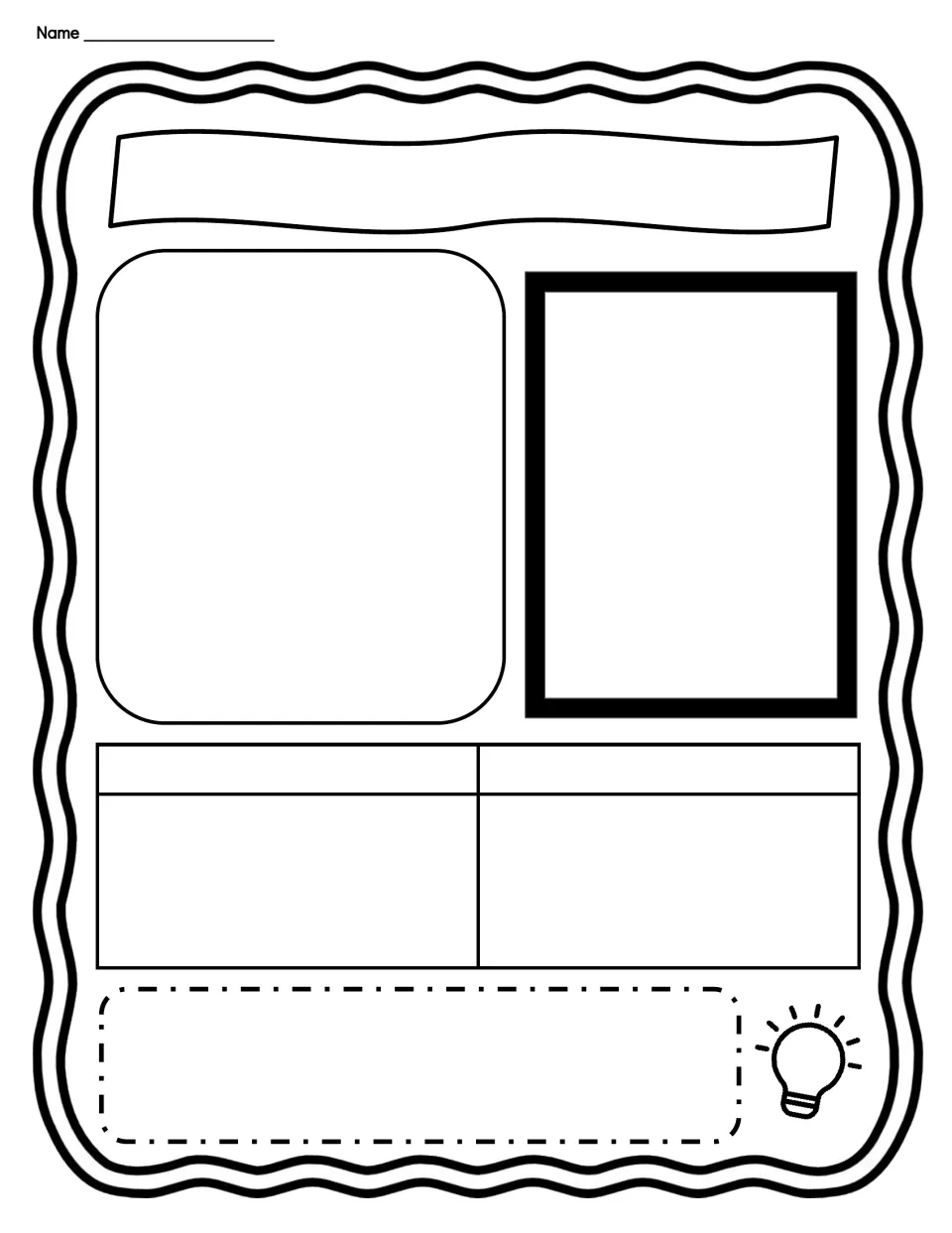 Blank research poster without printed headings: students add a title, a large notes section, a picture and two topics