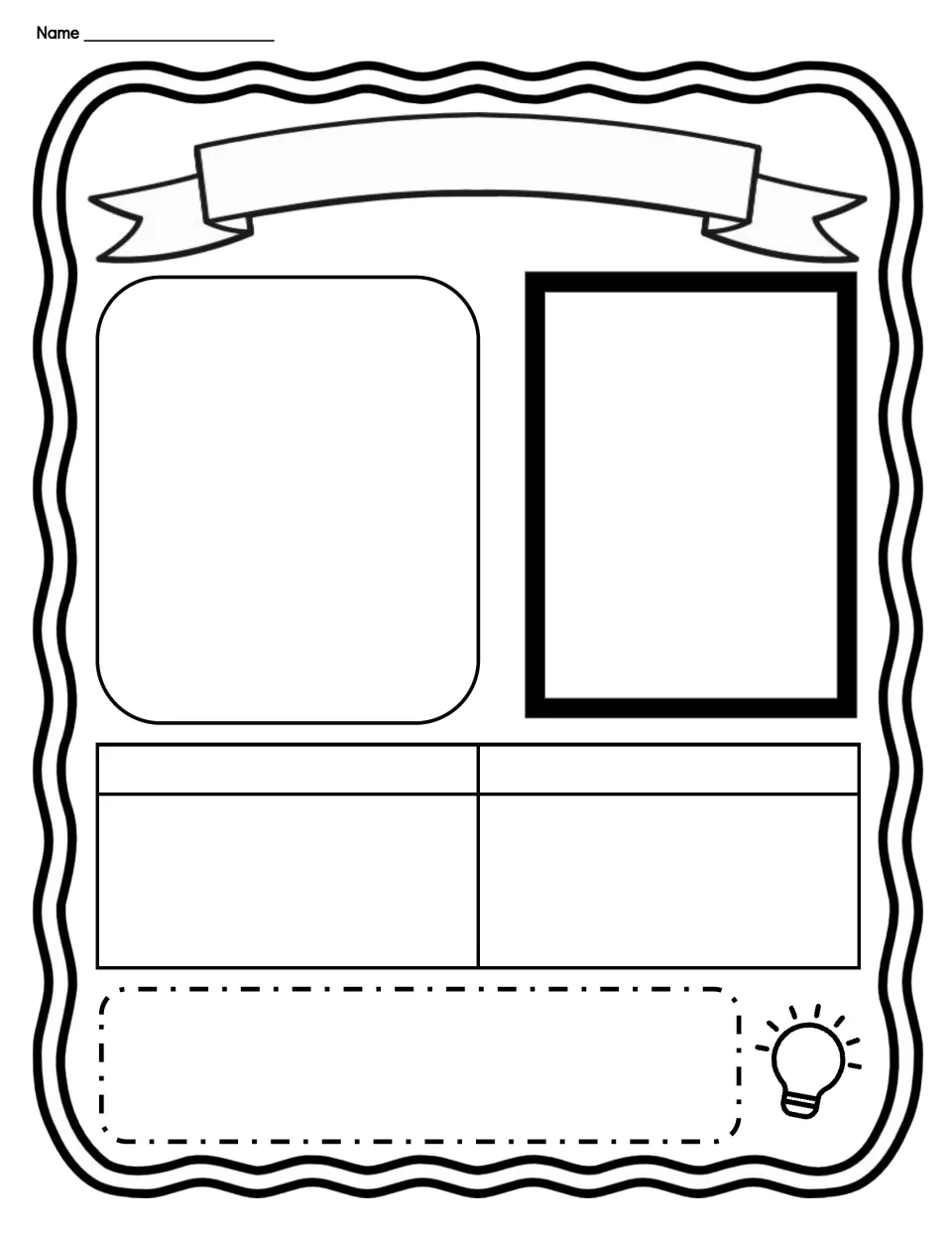 Ribbon-banner poster version with no headings: students write a title in the ribbon, then add notes, a picture and facts