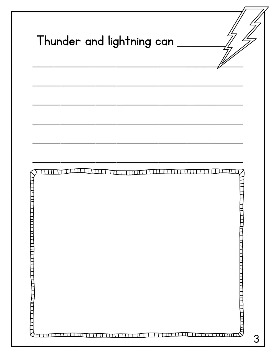 What thunder and lightning can do: students complete 'Thunder and lightning can...' with facts and draw an illustration