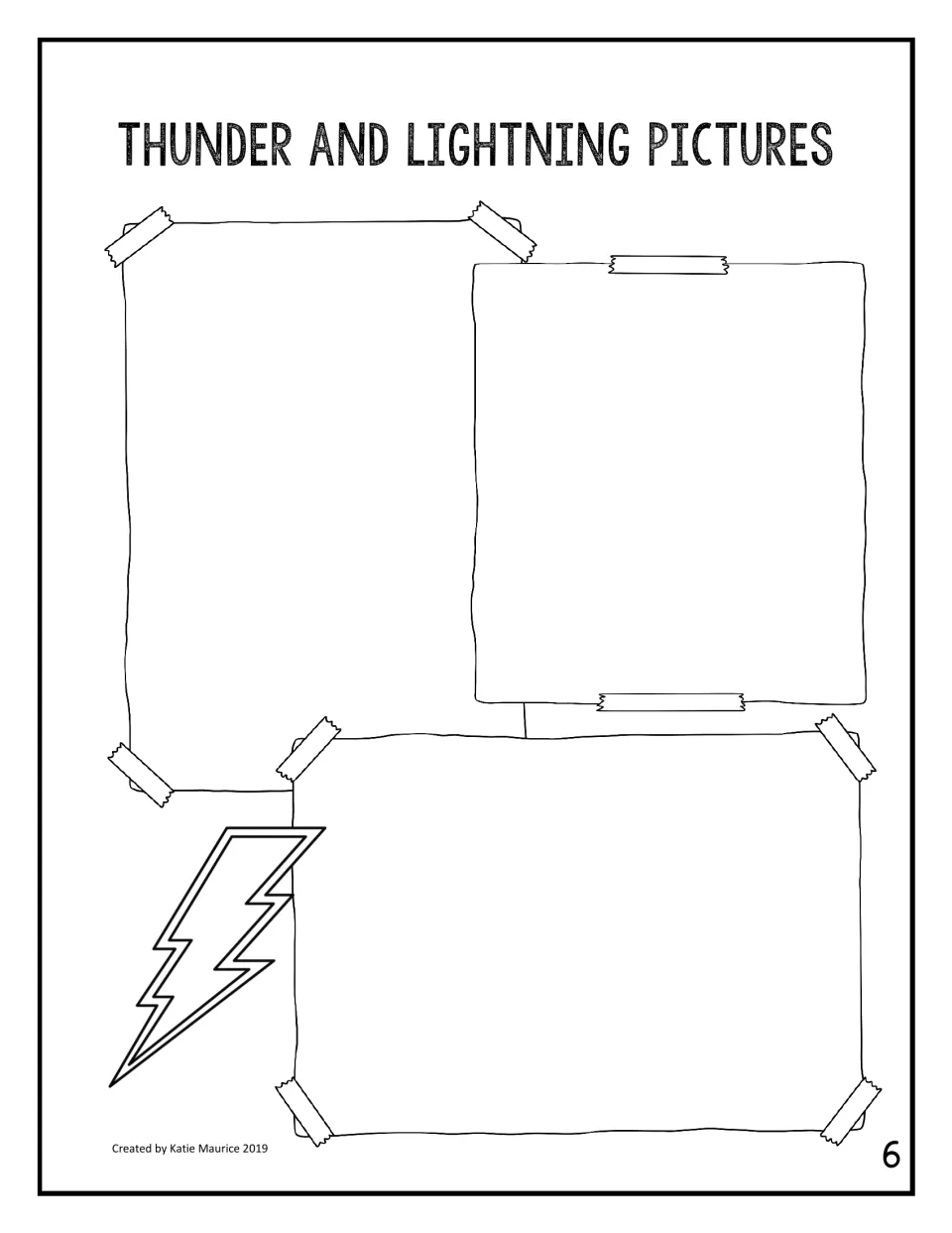 Thunder and Lightning Pictures: students draw three of their own thunder and lightning pictures as the report's final page