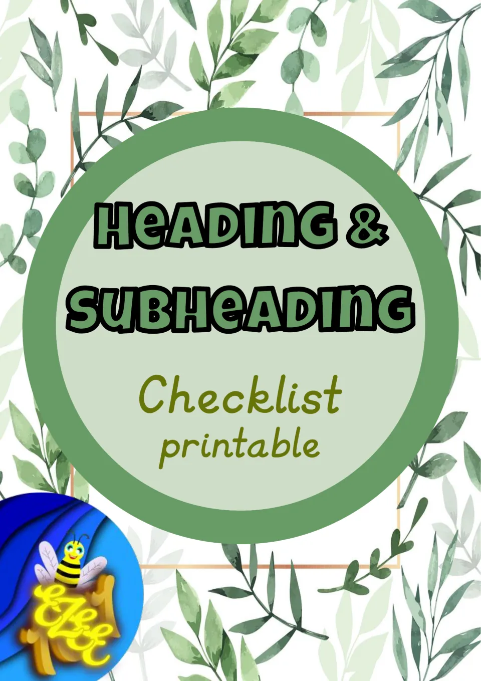 Cover: Heading & Subheading Checklist printable, the teacher record sheets for tracking student progress on the activities