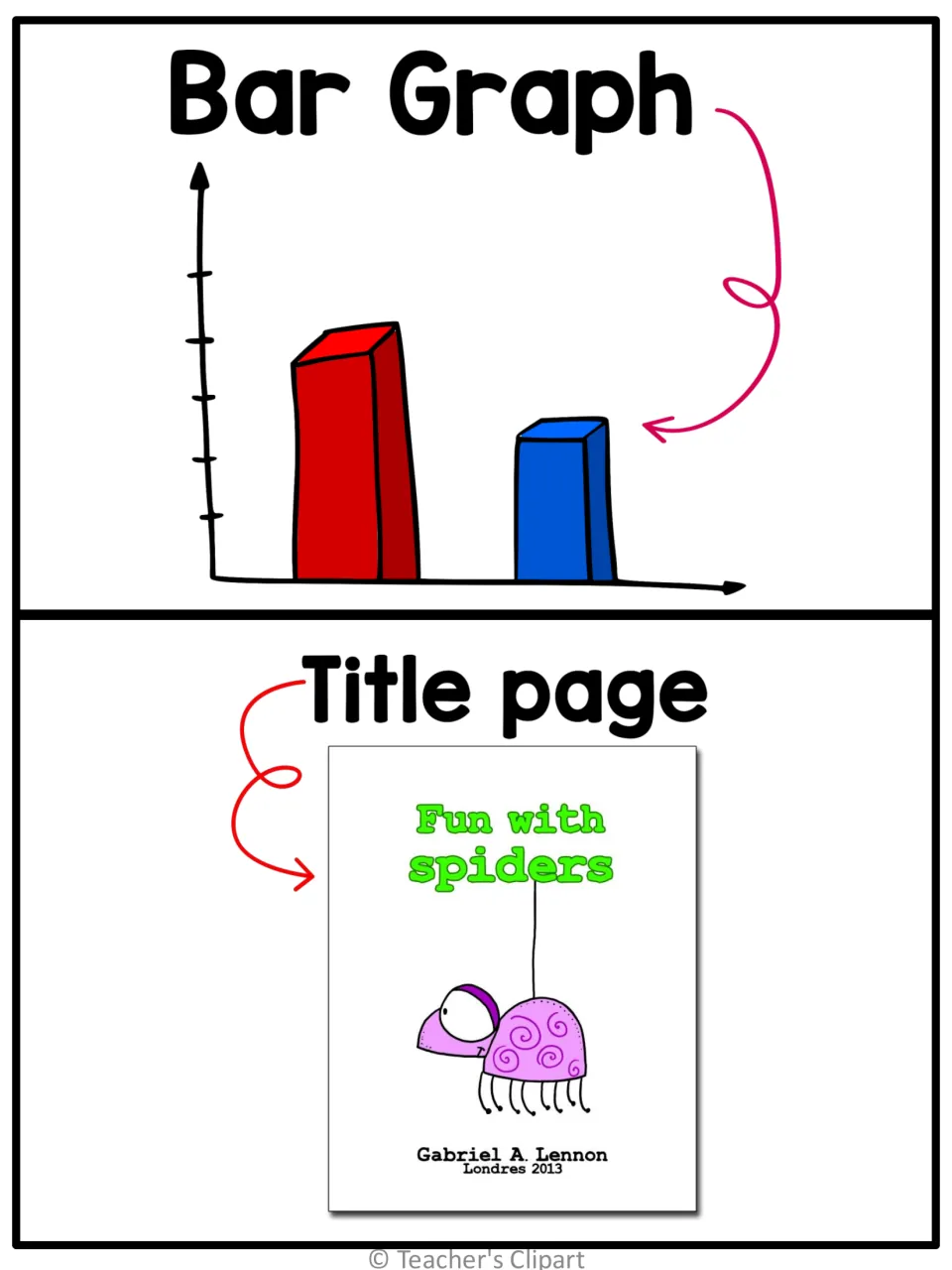 Bar graph and title page posters: a two-bar graph and a Fun with spiders title page with author name