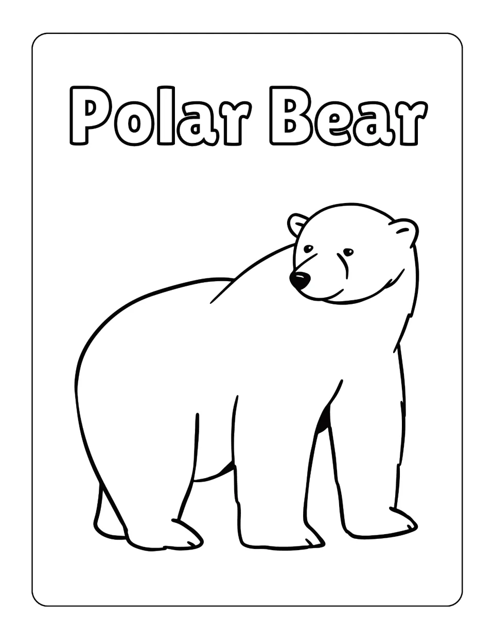 Polar Bear coloring sheet in the North American animal collection, showing a standing bear looking left