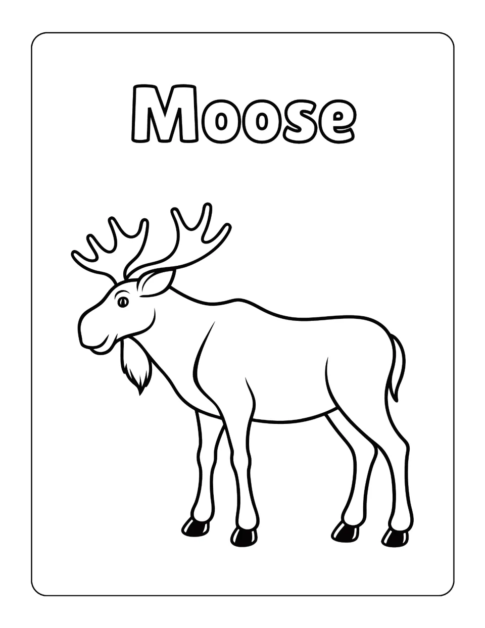 Moose coloring sheet in the North American animal collection, showing a smiling moose with broad antlers