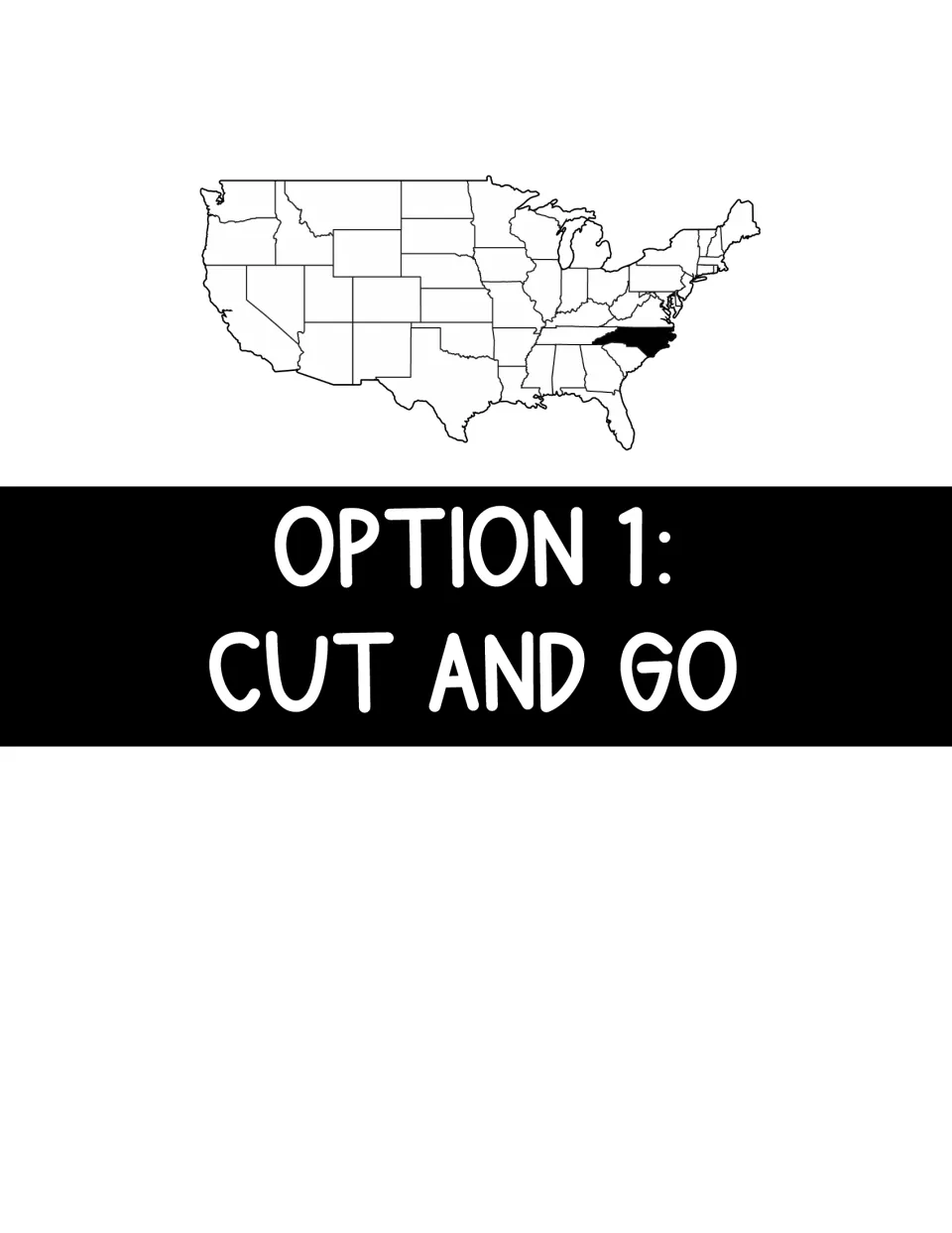 Option 1: Cut and Go section divider showing a U.S. map with North Carolina in black, for the single-sided cut version