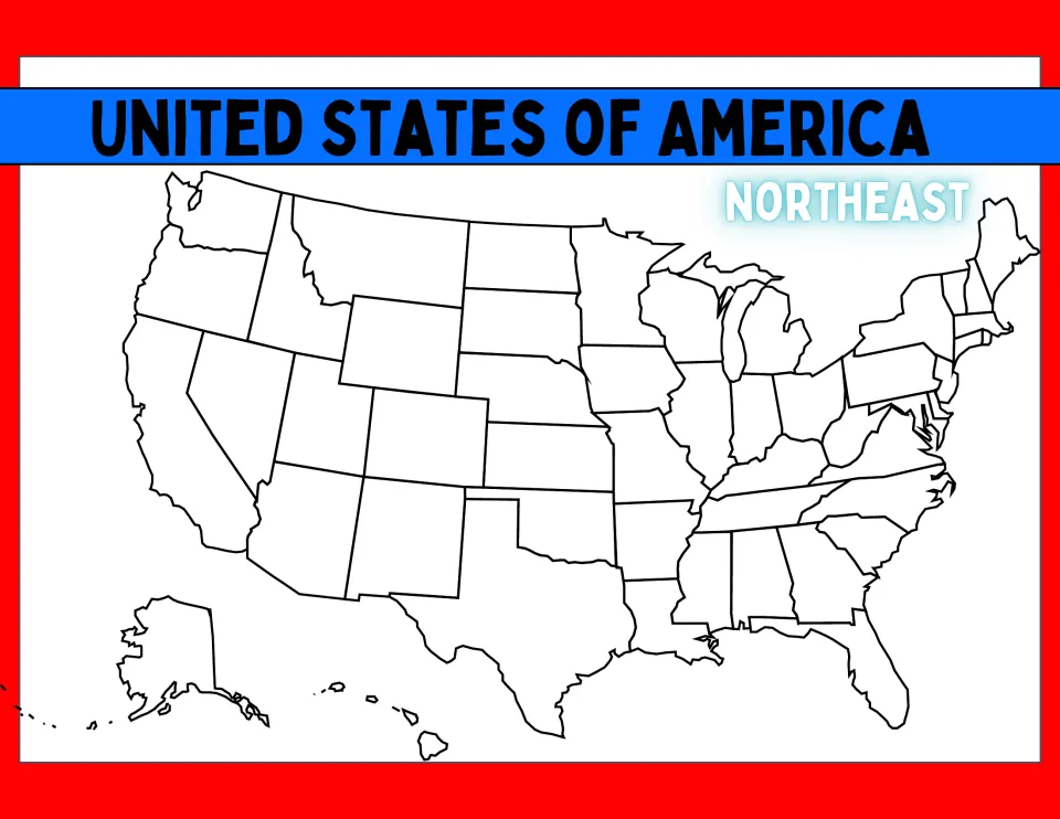 United States of America Northeast cover: a blank outline map of all 50 states to open the region's geography game