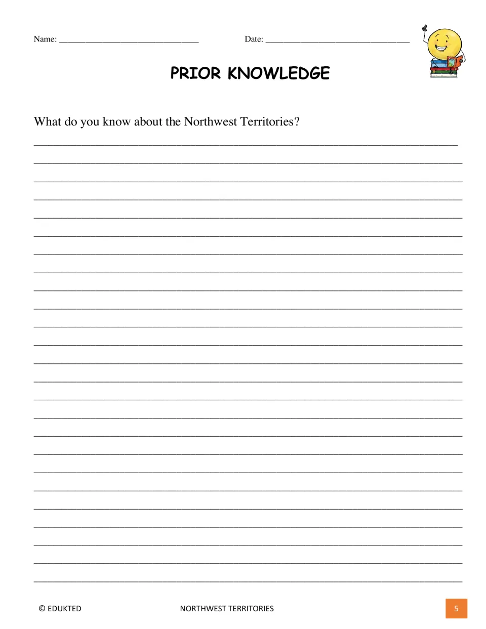Prior knowledge activity asks students to write what they already know about the territory before reading