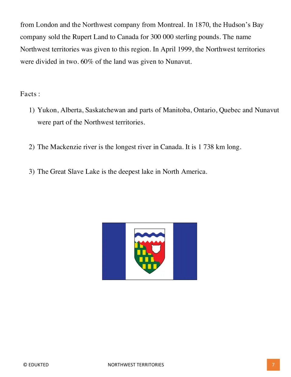 Second reading page continues territorial history, adds river and lake facts, and shows the territorial flag