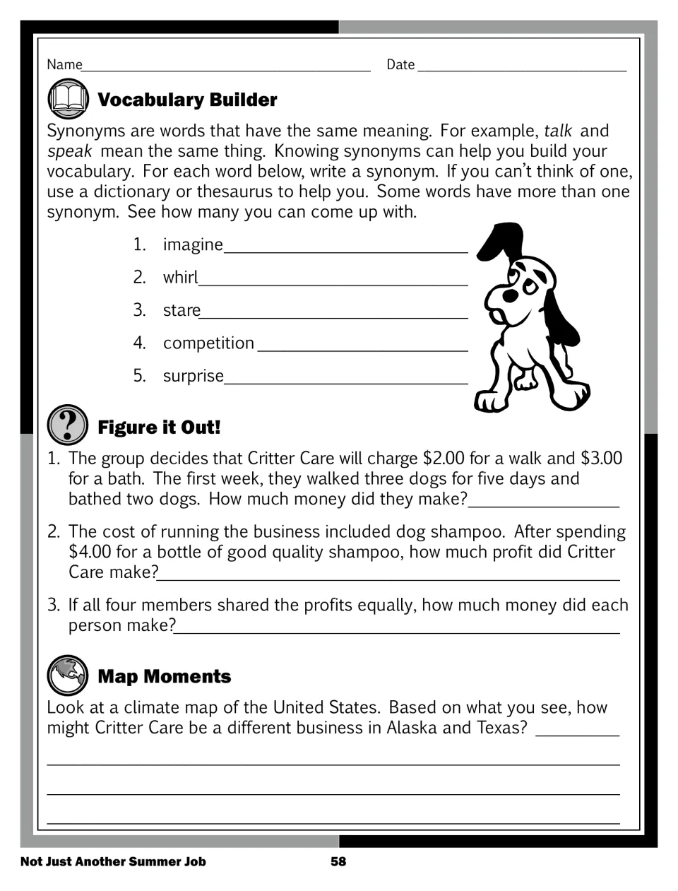 Synonyms for imagine, whirl, stare and 2 more; Critter Care profit problems; an Alaska vs. Texas climate map question