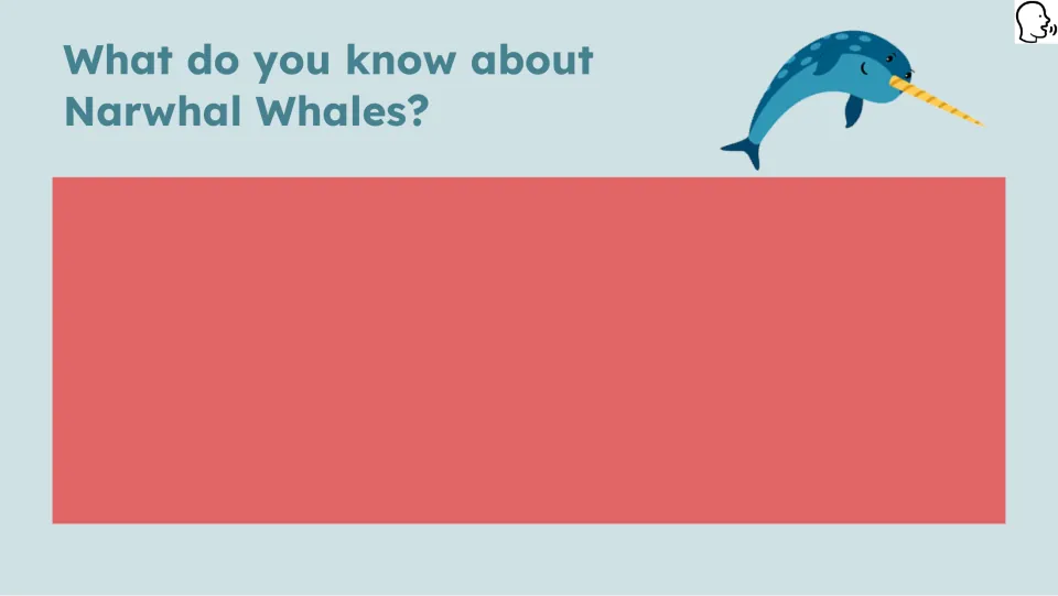 Opening book study prompt asks students what they know about narwhal whales and provides space to respond