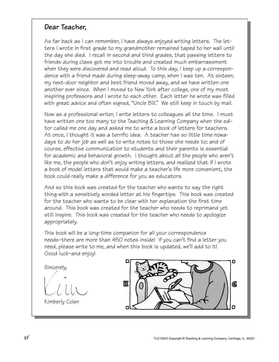Dear Teacher letter from author Kimberly Colen describing a love of letter writing and why the model notes were written