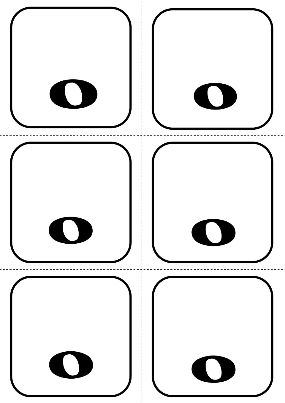 Whole note cards: six cards each showing a single whole note, cut out to build rhythms with notes that last four beats
