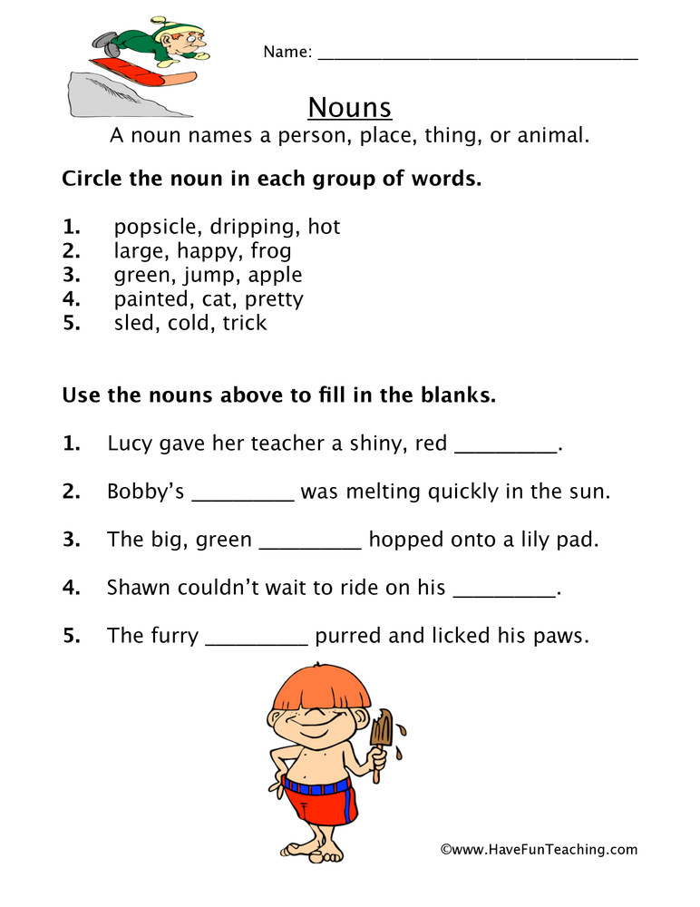 Noun Examples Worksheet teaching resource preview