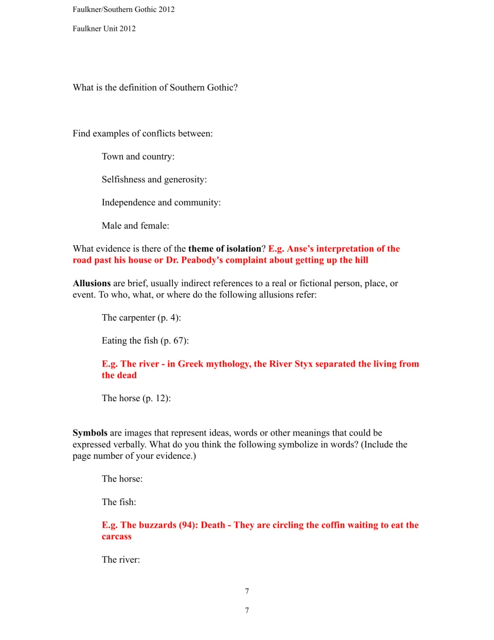 As I Lay Dying reading guide continues with conflicts, isolation, allusions, and horse, fish, and river symbols