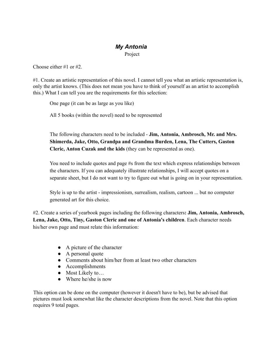 Project directions offer an artistic representation of all five books or nine character yearbook pages.