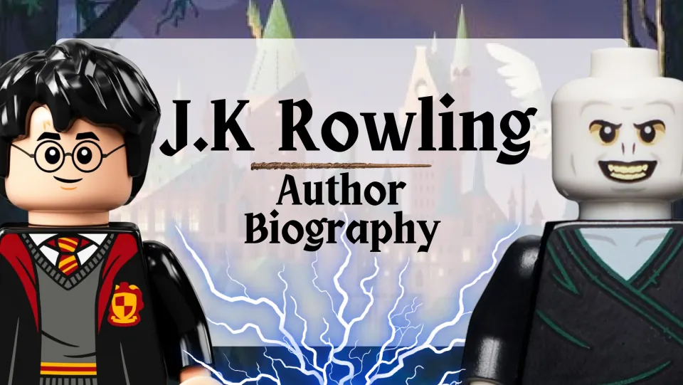 Cover slide introducing the author biography presentation with the words 'J.K Rowling' and 'Author Biography'