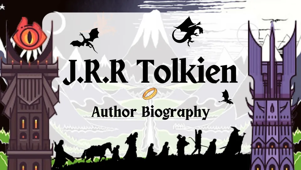 Biography presentation cover introducing J.R.R Tolkien with the subtitle "Author Biography" beneath his name