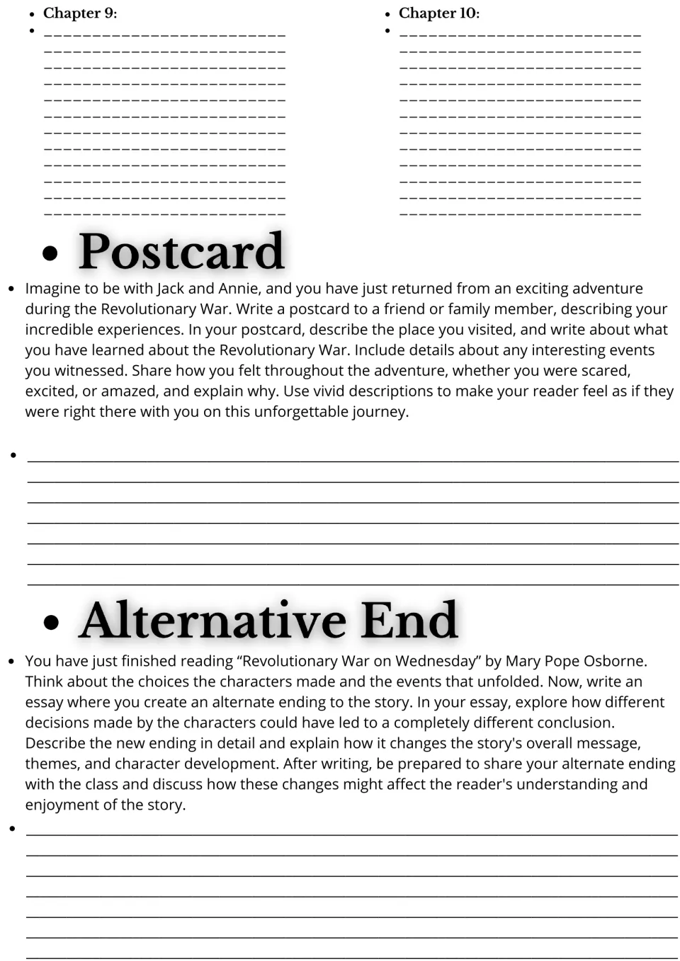 Novel study conclusion: Chapters 9–10 summaries, an adventure postcard with Jack and Annie, and an alternate ending.
