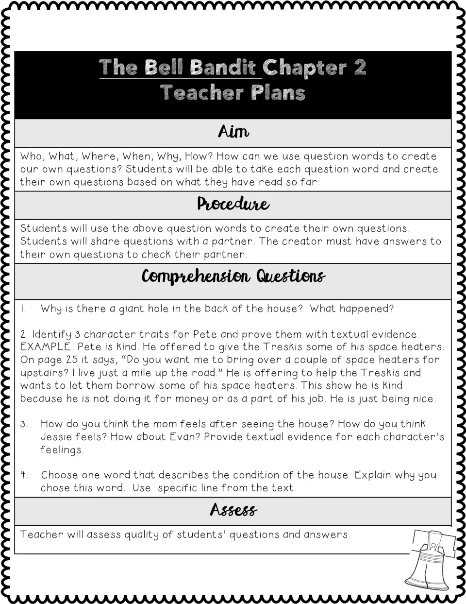 Chapter 2 teacher plan has students create questions using who, what, where, when, why, and how for a partner.