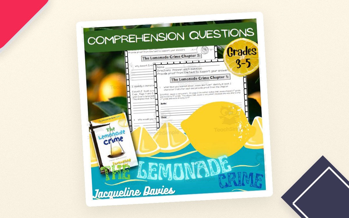 The Lemonade Crime Novel Study Digital & Print Comprehension questions preview