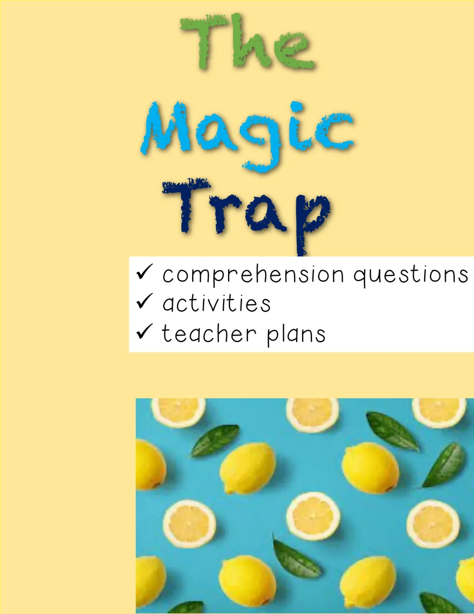 Novel study cover identifying the resource's comprehension questions, activities, and teacher plans