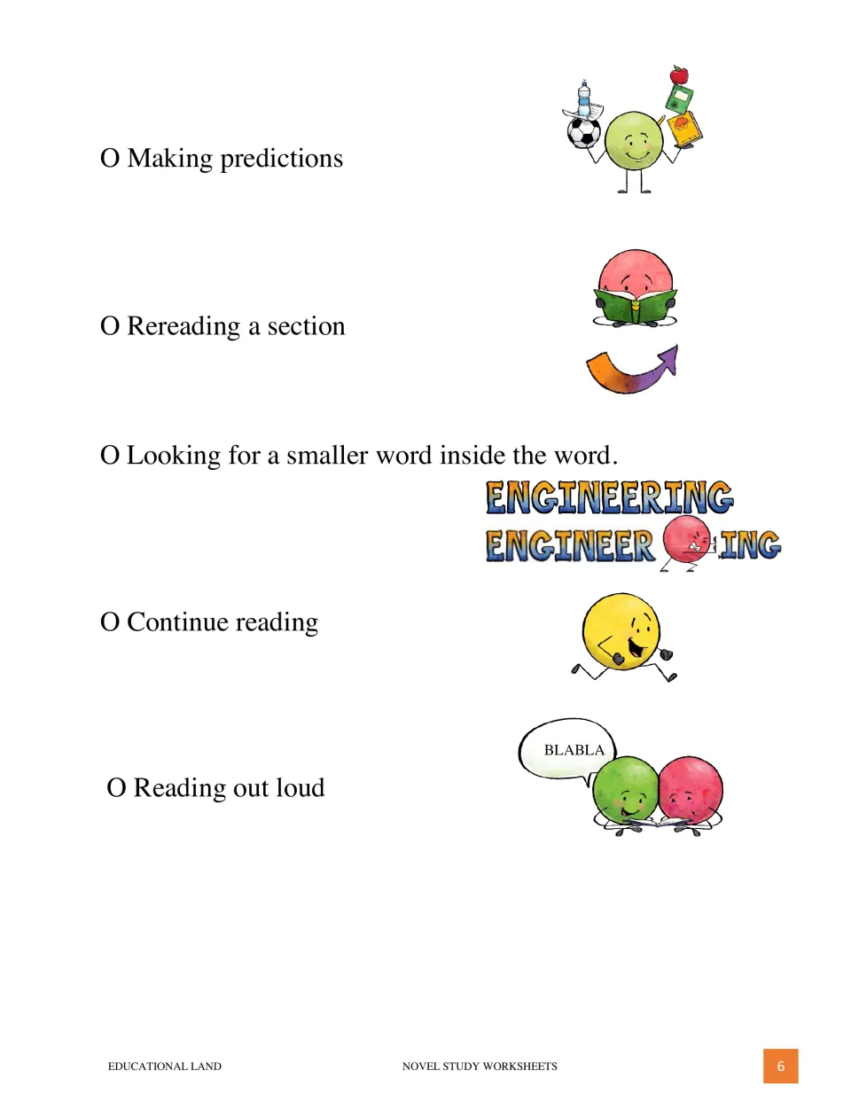 Reading strategies continued: predicting, rereading, finding a smaller word inside a word, reading on and reading aloud
