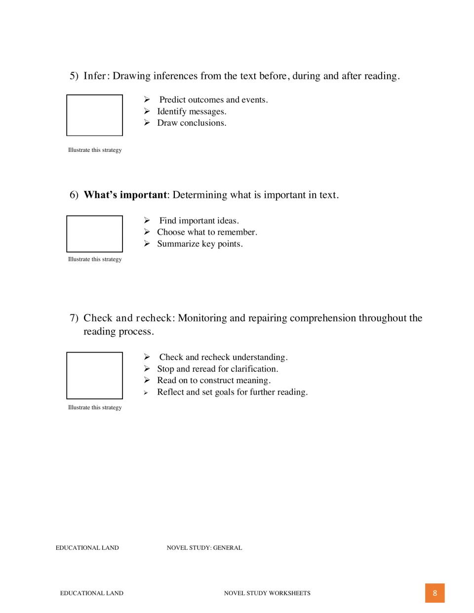 Comprehension strategies 5 to 7: students illustrate inferring, finding what's important and checking understanding