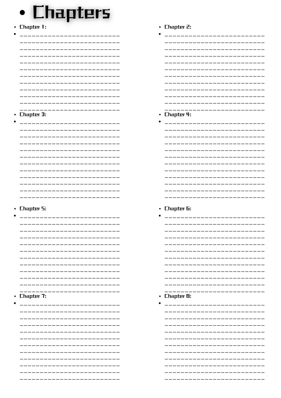 Chapter notes for chapters 1 to 8: students write what happens in each chapter of the Magic Tree House book