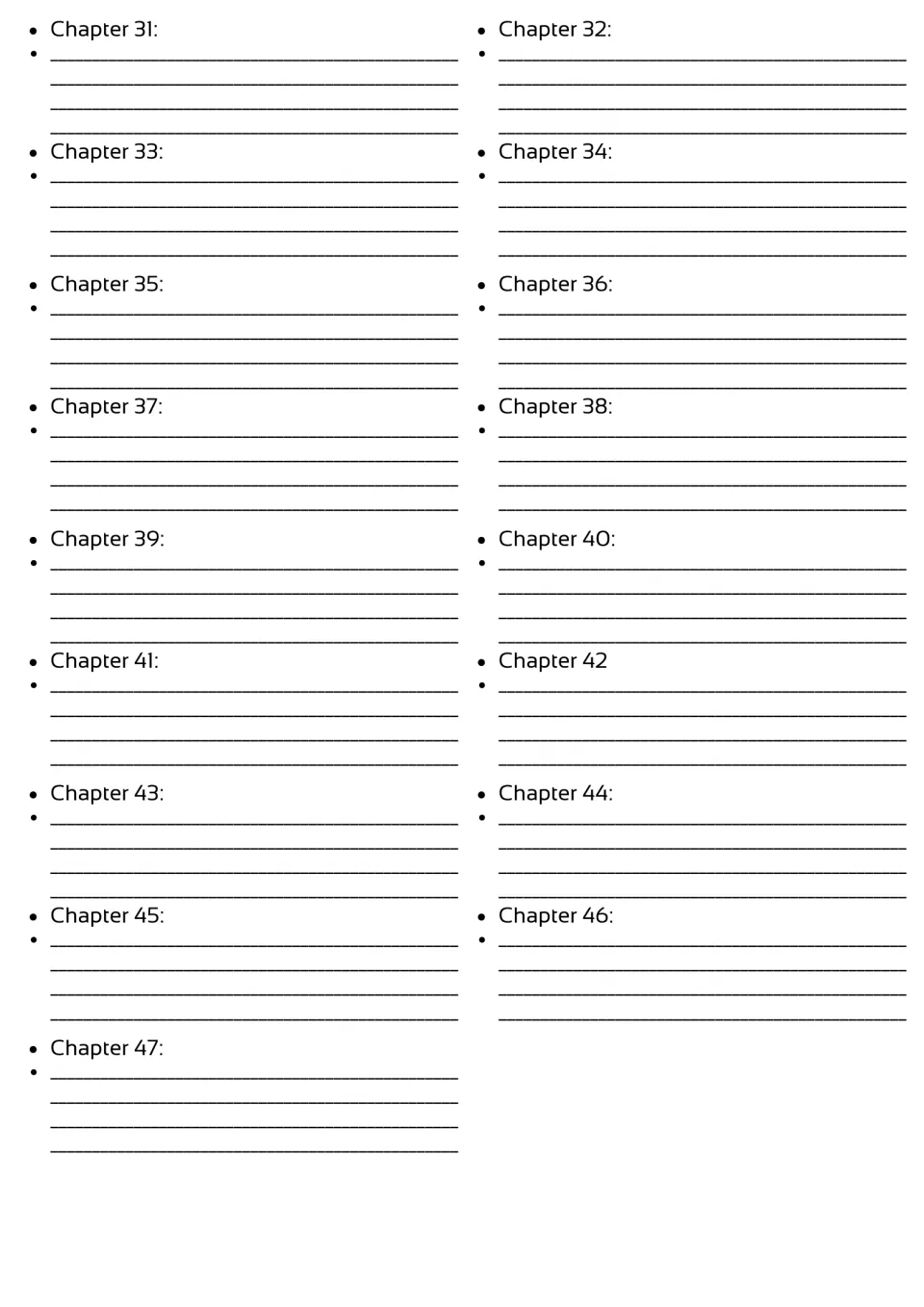 Final chapter summary section covering chapters 31–47, completing the novel study's chapter notes