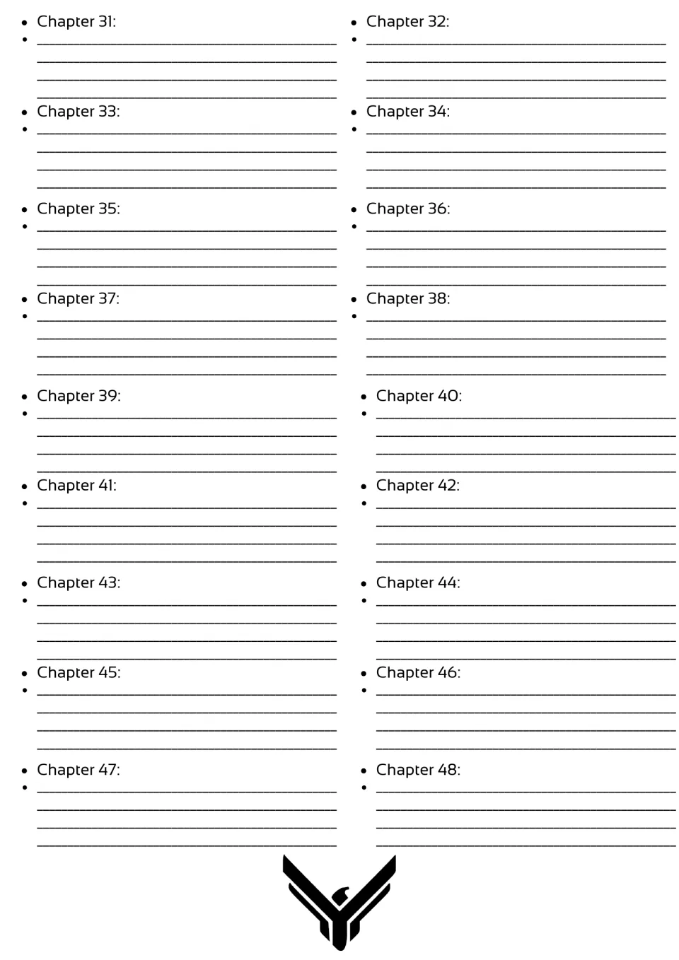 Final chapter summary section of the Dune novel study, providing entries for chapters 31–48.