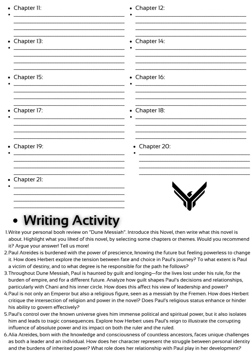 Novel study conclusion: summaries for chapters 11–21 and six essay prompts on a book review and novel themes