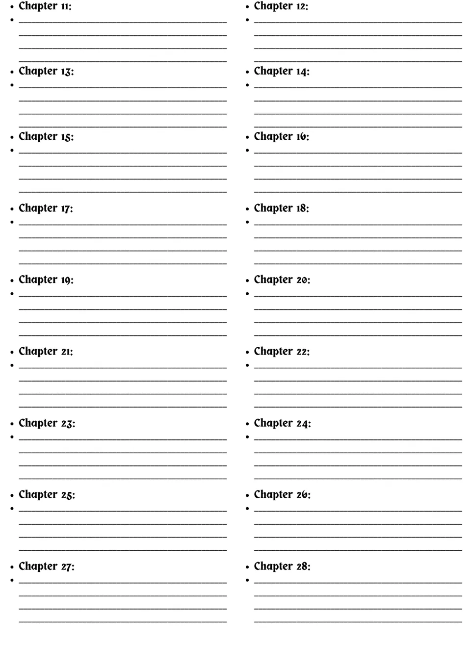 Chapter summaries continued: students write a short summary for each of chapters 11 through 28 of the novel