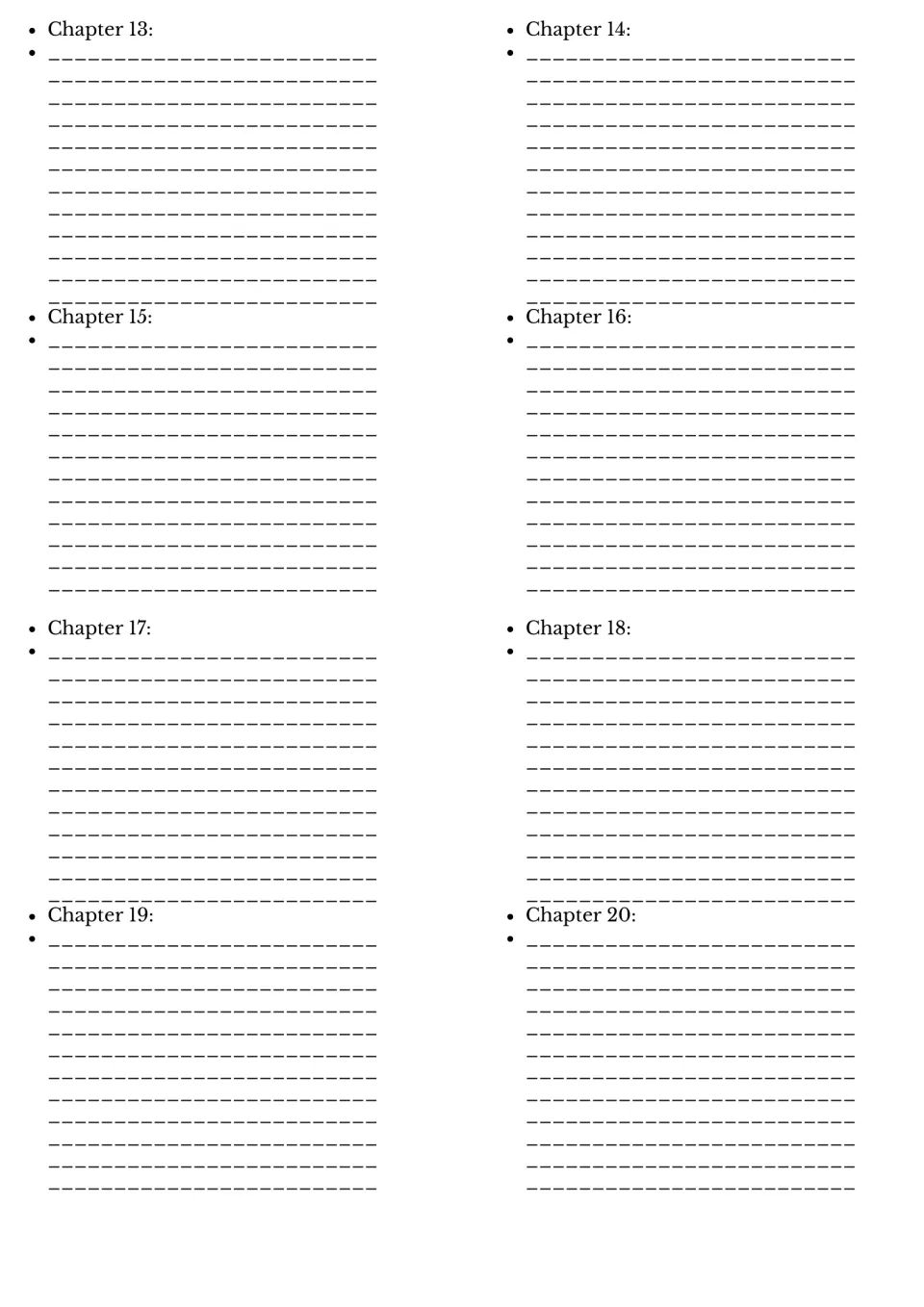 Chapter summaries for Matilda chapters 13 to 20: students note the key events of each chapter as they read the novel