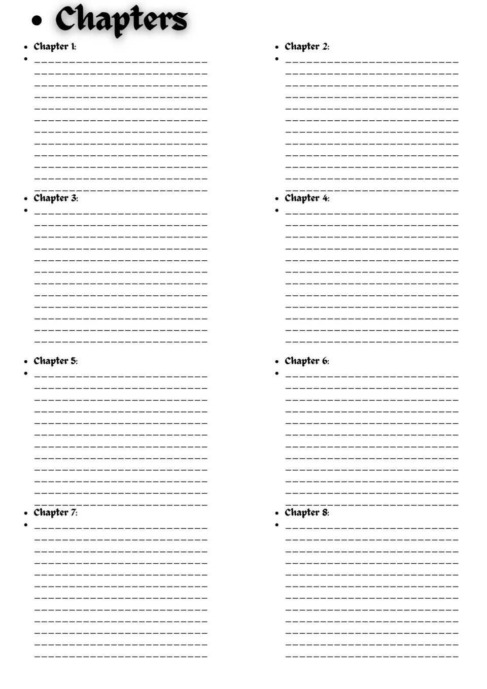 Chapters 1 to 8 reading log: students write notes on what happens in each one while reading the Magic Tree House book