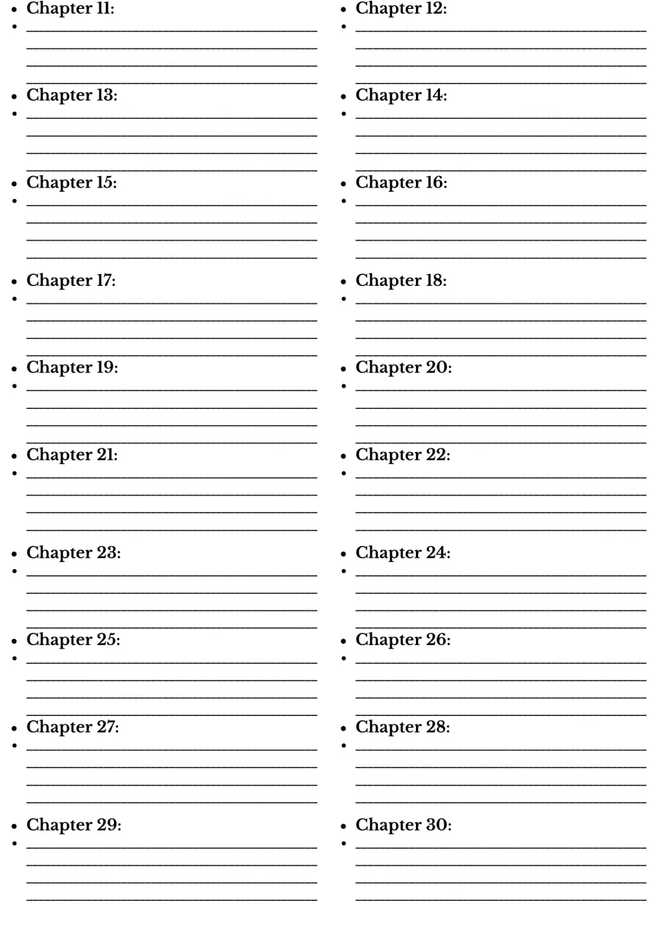 Chapter summary log: students write a short summary for each of chapters 11 through 30 of the Jane Austen novel