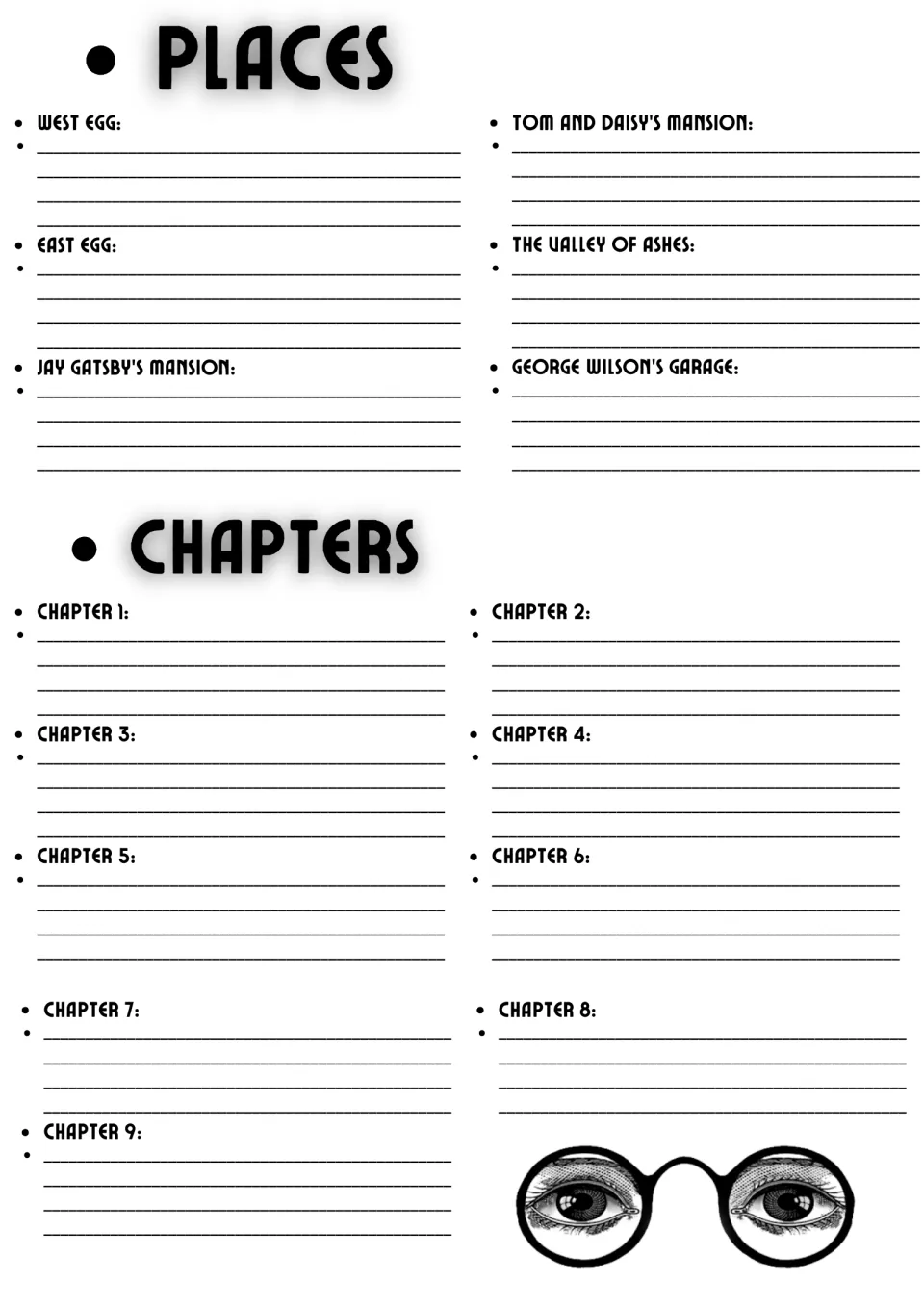 Setting and chapter summaries: students describe West Egg, East Egg and the Valley of Ashes, then sum up chapters 1 to 9