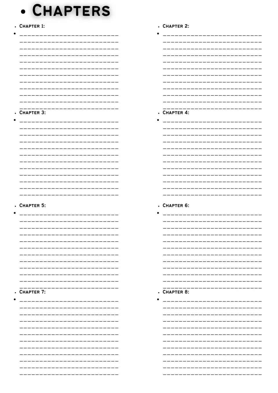 Chapter summaries: students write notes on what happens in chapters 1 through 8 of the novel to recall key story events
