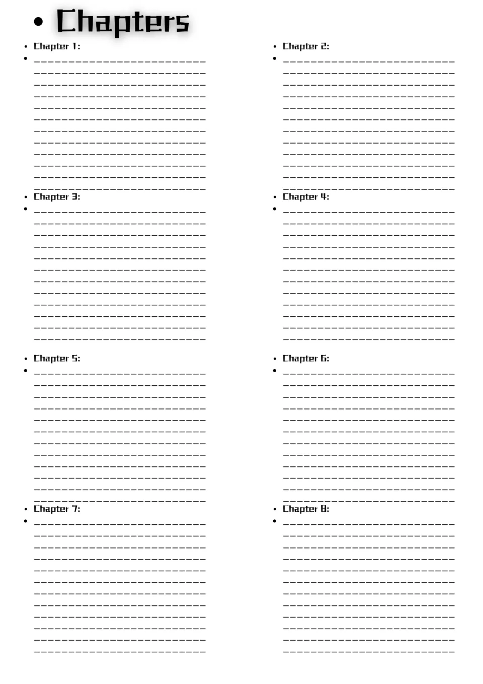 Chapter-by-chapter notes: students write what happens in each of Chapters 1 through 8 of the Magic Tree House book