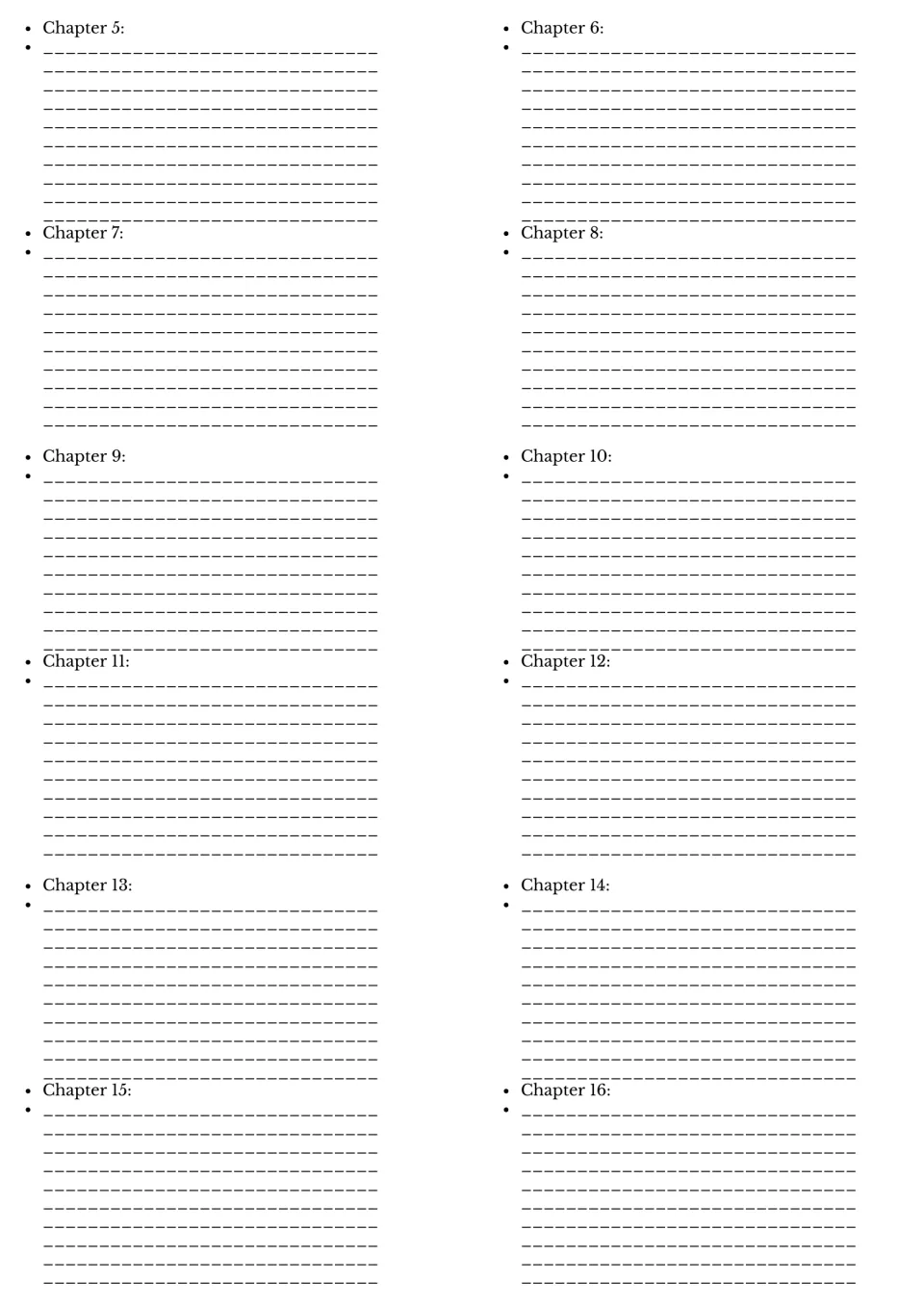 Chapter summaries continued: students write notes on each of chapters 5 through 16 to track plot events
