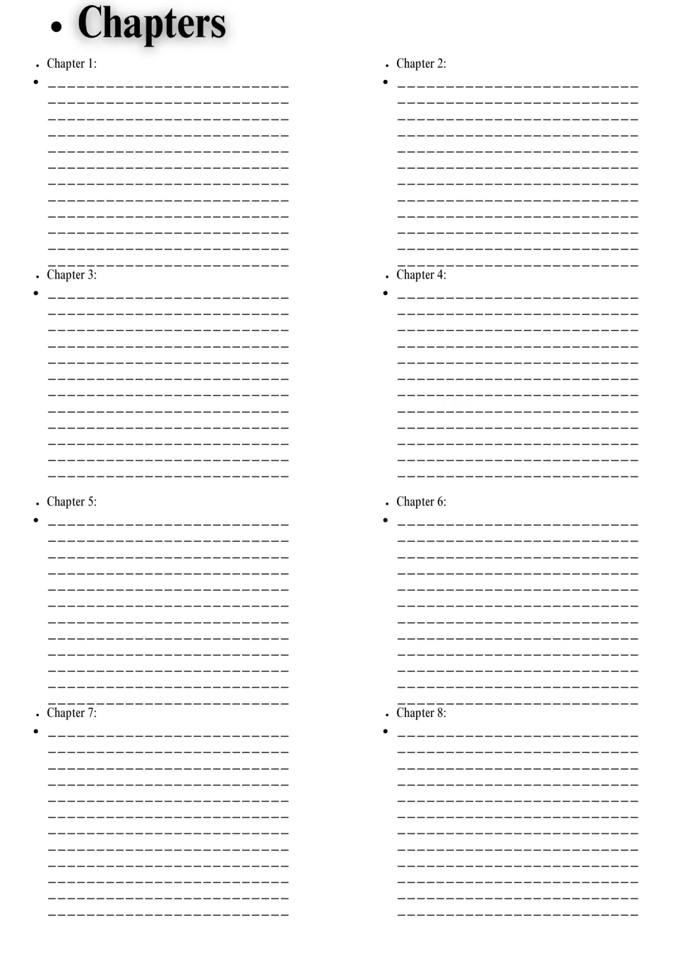 Chapter-by-chapter summaries: students record what happens in chapters 1 through 8 of the Magic Tree House story