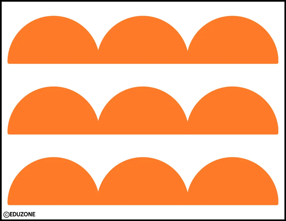 Orange scalloped border: three strips of three large half-circle scallops each, to cut out and line the display edge