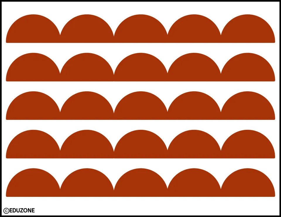 Rust red scalloped border: five strips of five small half-circle scallops each, to cut out and link into long fall trim