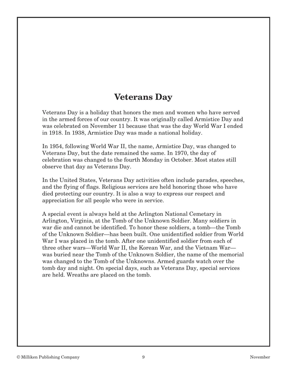Veterans Day reading: history from Armistice Day, how the day is observed and the Tomb of the Unknowns at Arlington