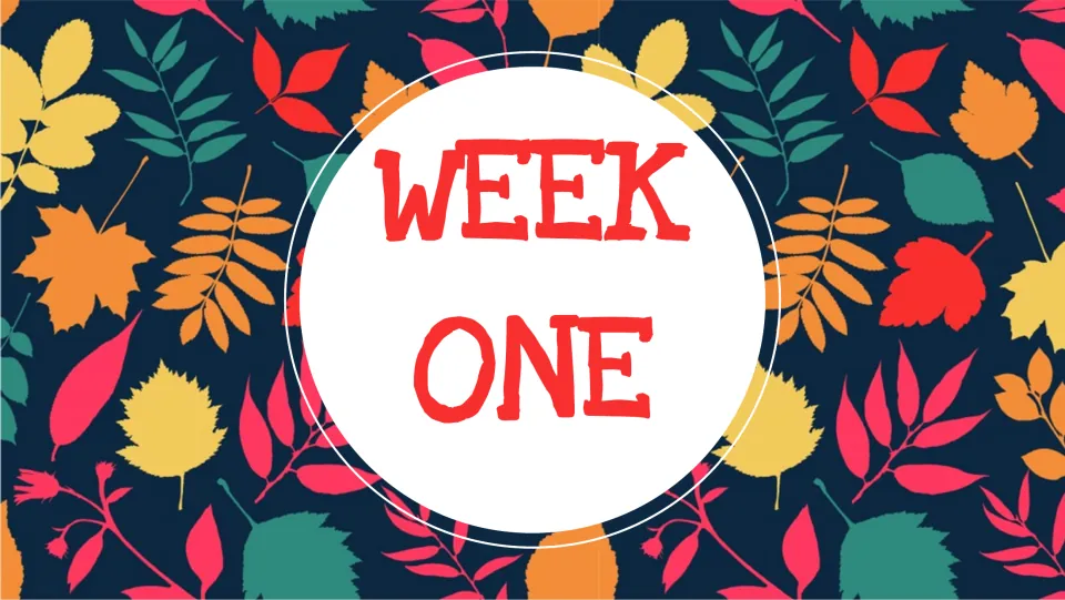 Week One divider introducing the first set of three writing prompts in the November slide deck