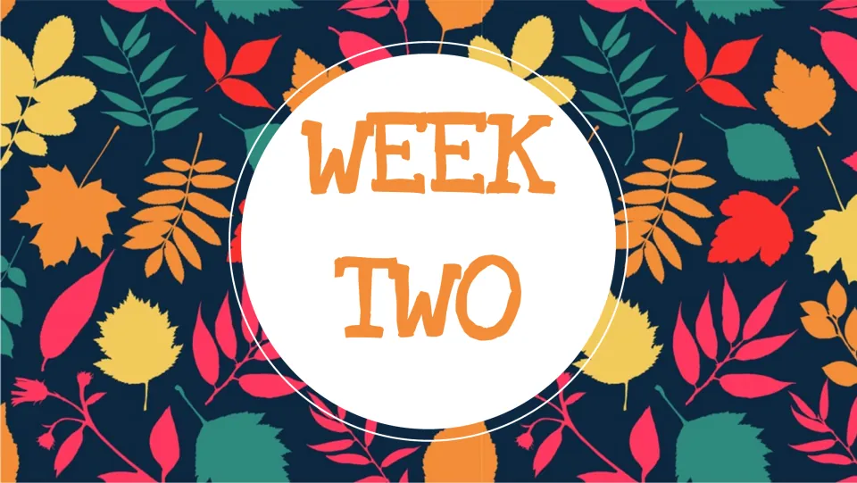 Week Two divider introducing the second set of three writing prompts in the November slide deck
