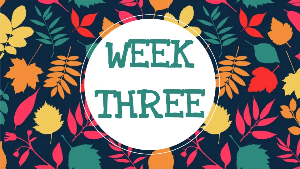 Week Three divider introducing the third set of three writing prompts in the November slide deck